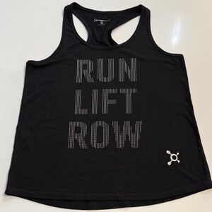 Orangetheory Black Racerback Tank with 'RUN LIFT ROW' Print. Size M